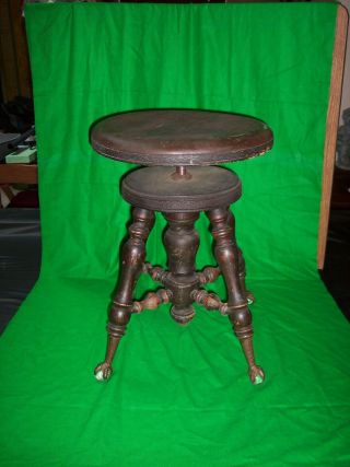 Adjustable Piano Stool Vintage Claw Foot Glass Ball Antique