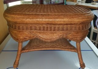 Vintage Natural Wicker Coffee Table Intricate Design Detail