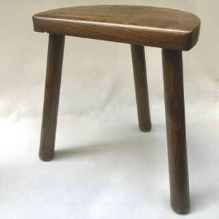 Vintage French Rustic 3 Leg Milking Stool,  Traditional Half Moon Seat Furniture