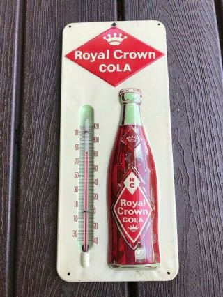 Vintage Royal Crown Cola Embossed Thermometer Not Porcelain Sign Soda Pepsi