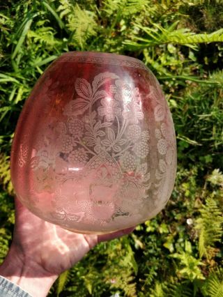 Antique Victorian Cranberry Glass Duplex Oil Lamp Shade A/f Damages