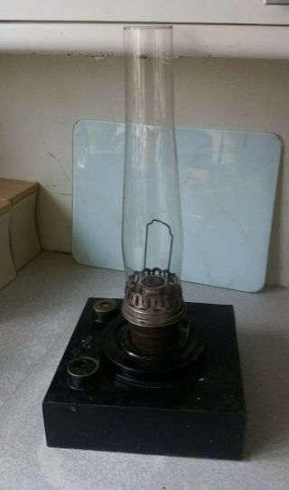 Rare Vintage Brass Base Table Oil Lamp - Aladdin Winder / Chimney - 9 X 9 Inch