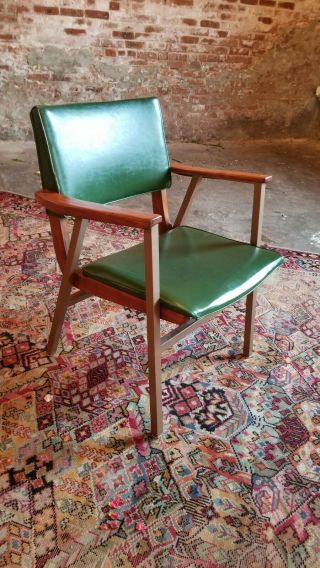 Vintage Mid Century Modern Wood & Steel Arm Chair Green Walnut Mcm Office