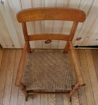 Antique Wood Folk Country Shaker Childs Rocking Chair Rocker Woven Seat A 2