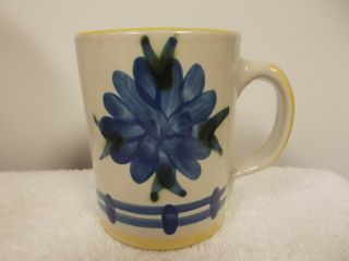 Louisville Ky Stoneware Pottery Blue Flower Yellow Trim Coffee Tea Cup Mug