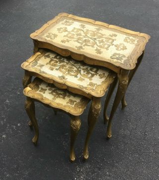 Vintage Gold Italian Florentine Nesting Tables Set Of 3 - Made In Italy