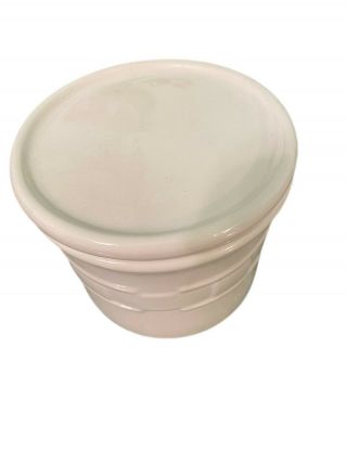 Longaberger Pottery Ivory Salt Crock Candle Holder 1 Pint Lid Coaster