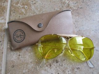 Neat Vintage Ray - Ban Shooting Glasses Gold Color Frame Yellow Lenses W Case