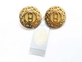 Christian Dior Vintage Nwt Gold Tone Round Cd Logo Clip - On Earrings