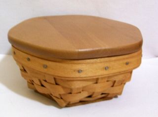 Longaberger Six Sided Basket With Wooden Lid And Plastic Protector 2003