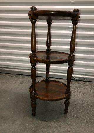 Vintage Ethan Allen Round 3 - Tier Shelf End Table/plant Stand - Old Tavern Wood