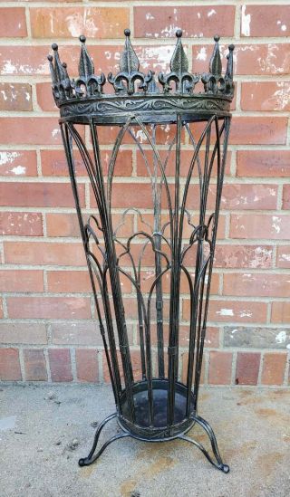 Vintage Black Wrought Iron Umbrella Walking Cane Stand