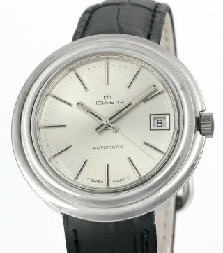 Vintage Helvetia Automatic Date Swiss 25 Jewel Mens Wrist Watch Old Stock