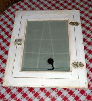 Antique Wood Recessed Medicine Cabinet With Hardware & Beveled Mirror