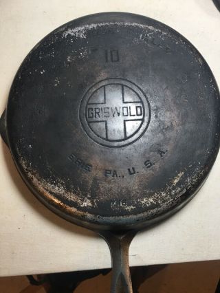 Vintage Griswold Cast Iron Skillet 10 Large Block Logo -