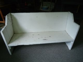 Old Primitive Antique Chippy White Crock / Bucket Bench Early Deacon ' s Bench Pew 2