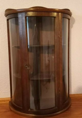 Vintage Curio Cabinet,  Curved Glass And Mahogany Wood Color 12 " X18 "