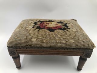 Floral Tapestry Footstool Vintage Made In Belgium Country Antique Foot Stool