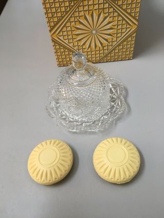 Vintage Avon Butter Dish Clear Crystal With 2 Hostess Soaps,  Orig Box,