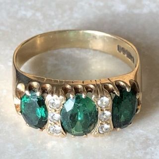 Vintage 9 Carat Gold Green And White Stone Ring