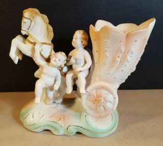 8.  5 " Andrea Hand Painted Occupied Japan 2 Cherubs And A Horse Planter