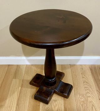 Vintage Ethan Allen Antiqued Pine Pedestal Candlestand Table Model 12 - 8010 1970s