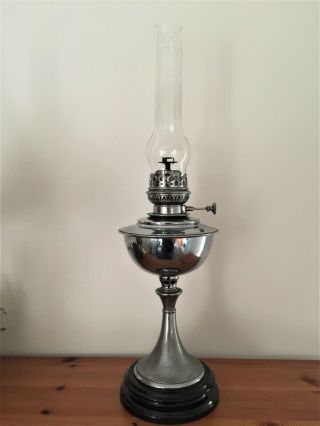 Veritas England Oil Lamp 19th/ Early 20th Century Silver C/w Black Ceramic Base