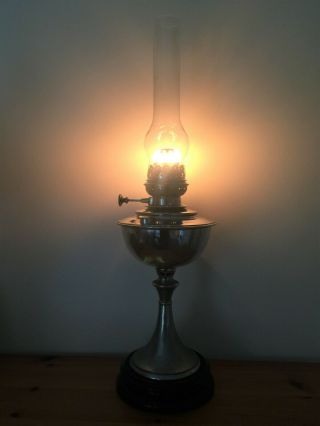 Veritas England Oil Lamp 19th/ Early 20th Century Silver c/w Black Ceramic Base 2