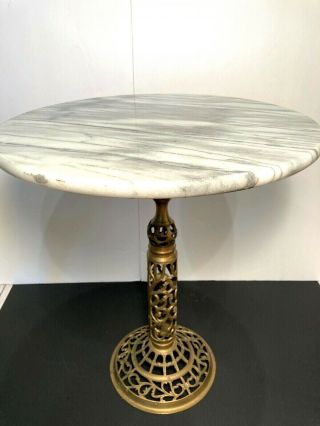 Vtg Mcm 17 " Marble Top Brass Pedestal End Accent Side Table Plant Stand Regency