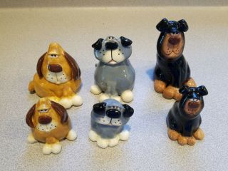 6 Russ Berrie Douglas Dog Figurines 3 Pairs Large & Small