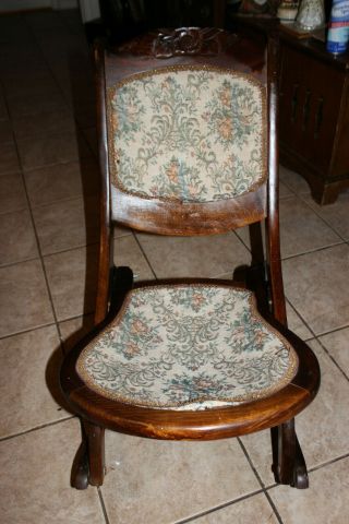 Antique Vintage Victorian Wood Tapestry Folding Rocking Chair