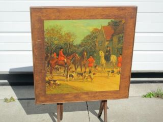 Vintage Wood Card Wi English Horse Hunting Scene Folding Table Fireplace Screen