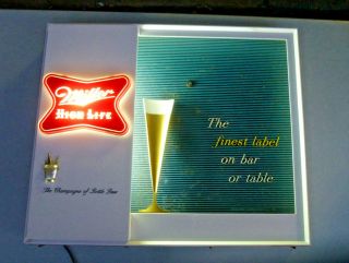 Vintage Miller High Life Beer Motion Lighted Sign With Moving Glass Of Beer