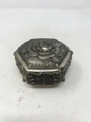 Vintage Metal Music Box Ornate With Flower On Top