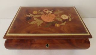 Vintage Inlaid Lacquered Wood Jewelry Music Box Made In Italy Isle Of Capri