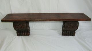 Charming Large Antique Solid Wood Wall Hanging Shelf With Molding