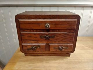 Antique Oak Hand Made Miniature Wooden Chest With Drawers