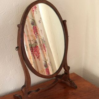 Antique Mahogany Oval Dressing Mirror On Stand