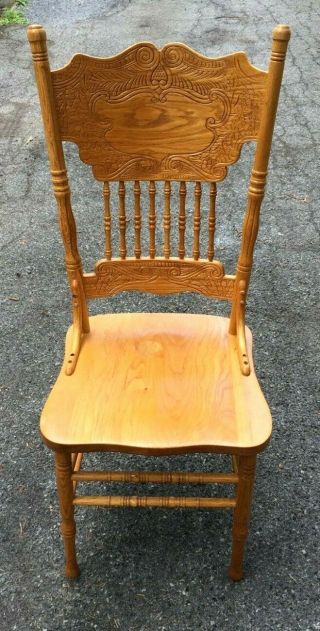 Vintage Oak Wood Press Back Dining Side Chair -