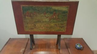 Antique Vintage Folding Card Table,  Fireplace Screen,  Hunting Scene,  " The Hunt "