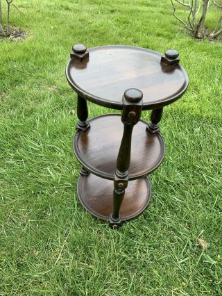 Vintage Ethan Allen Round 3 - Tier Shelf End Table/plant Stand - Old Tavern Wood