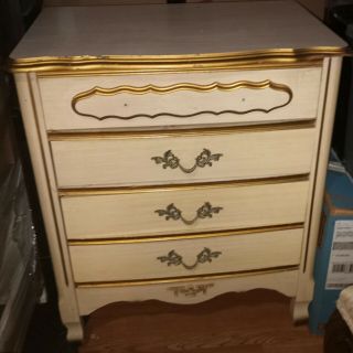 Vintage French Provincial 3 Drawer Night Stand White Wood