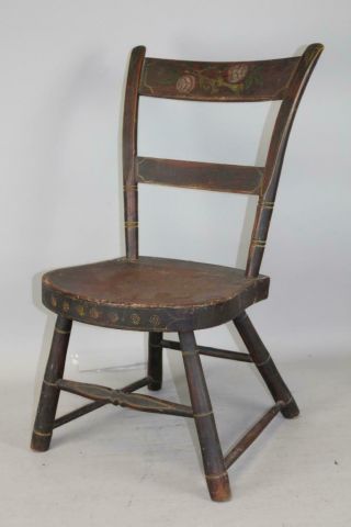 A RARE 19TH C CHILD ' S THUMB BACK WINDSOR CHAIR GREAT PAINT DECORATION 2