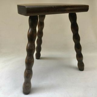 Vintage French Rustic 3 Leg Milking Stool,  Half Moon Seat Bobbin Legs Seat Stand