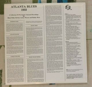 Atlanta Blues 1933 VA LP Blind Willie McTell Curley Weaver Buddy Moss VG,  /VG, 2
