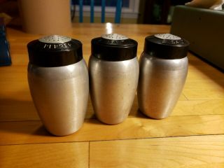 3 Mcm Vintage Spun Aluminum Salt And Pepper Shakers - West Bend Or Kromex Style