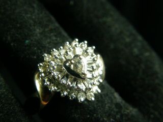 Vintage Estate 10k Solid Gold.  50 Ctw Diamond Heart Waterfall Cocktail Ring