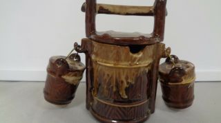 Rustic Wishing Well Water Salt Pepper Shakers Brown Buckets Sugar Container
