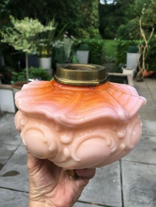 A Orange Peach Victorian Embossed Glass Oil Lamp Font
