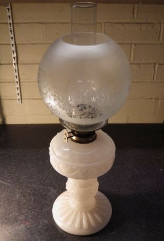 Victorian Decorative Opaque Glass Oil Lamp And Shade